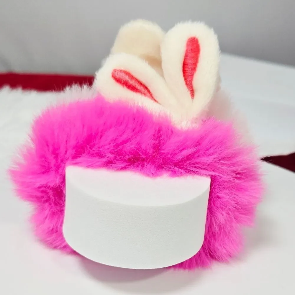 Fluffy Bunny Ear Hair Ties Pink Barbiecore Faux Fur Rabbit Set 2pc Scrunchies